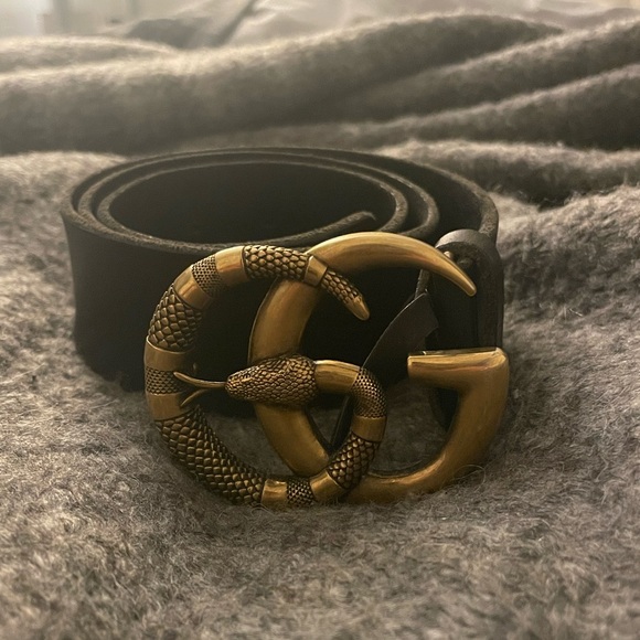 Leather belt with Double G buckle with snake - Picture 2 of 6